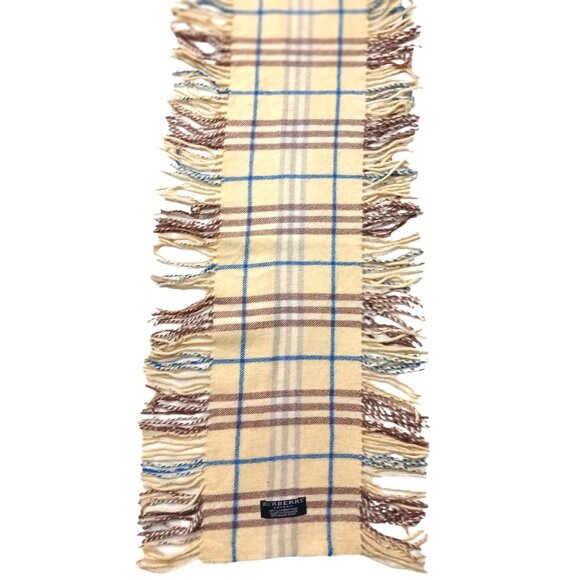 Burberry Funky Double Fringe Vintage Yellow Brown Blue Plaid Luxury Winter Scarf - Picture 1 of 6